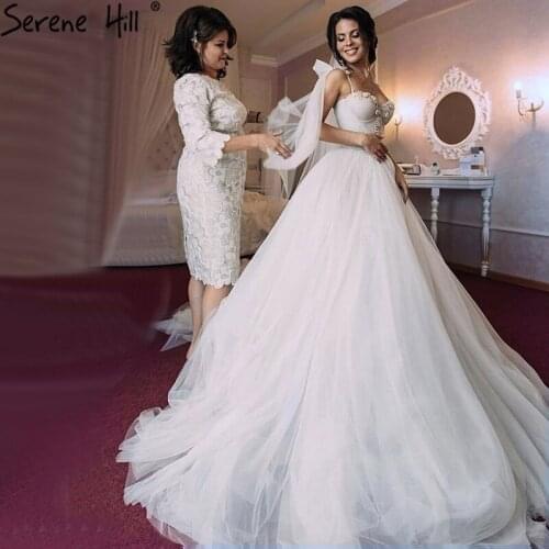 Serene Hill Ivory Simple Sexy Wedding Dresses 2021 Beading Diamond Sleeveless Bridal Gowns HA2438 Custom Made