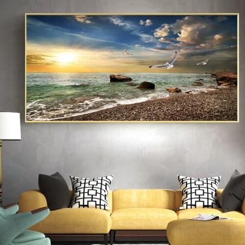 Modern Natural Landscape Sky Sea Sunrise on Canvas Painting Posters and Prints Wall Art Pictures for Living Room No Frame