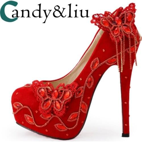 Bridal shoes handmade qipao dragon robe phoenix dress wedding red crystal leaf rhinestone bowknot butterfly tassel heel shoes