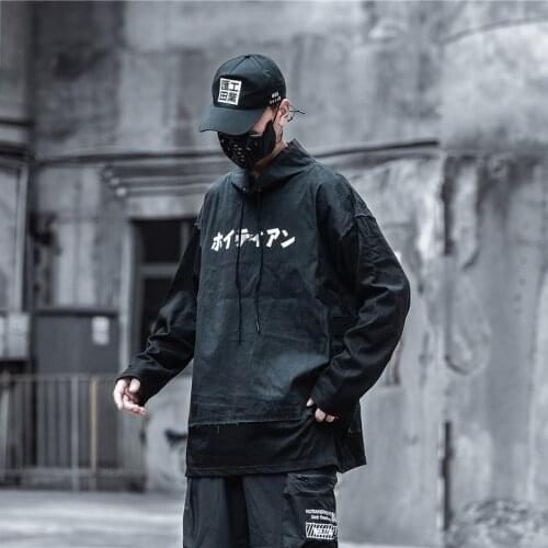 Turtleneck Letter Hooded Patchwork Hip Hop Techwear Casual Hoodies Sweatshirts Men Spring Autumn Japanese Tooling Pullover Top