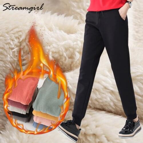 Warm Pants For Women High Waist Sweatpants Casual Thick Velvet Pink Pants Winter Womens Warm Winter Clothing For Women Big Size