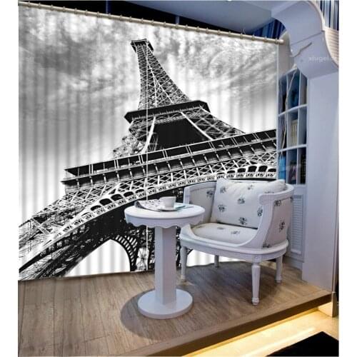 High quality custom 3d curtain fabric tower curtains black and white curtains