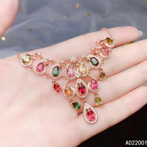 KJJEAXCMY fine jewelry natural Tourmaline 925 sterling silver women pendant necklace chain support test trendy hot selling