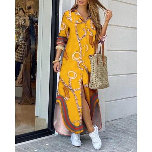 Womens Fashion Temperament Fall And Winter Outdoor Home Large Size Printing Long-Sleeved Dress Shirt