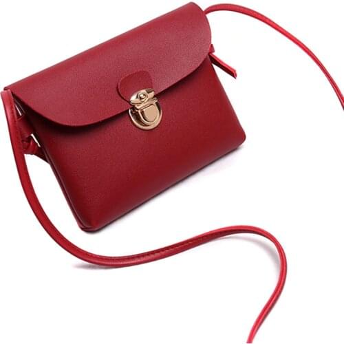 Womens Solid Color Shoulder Bag Messenger Bag with Hardware Lock for Mobile Phone Change New