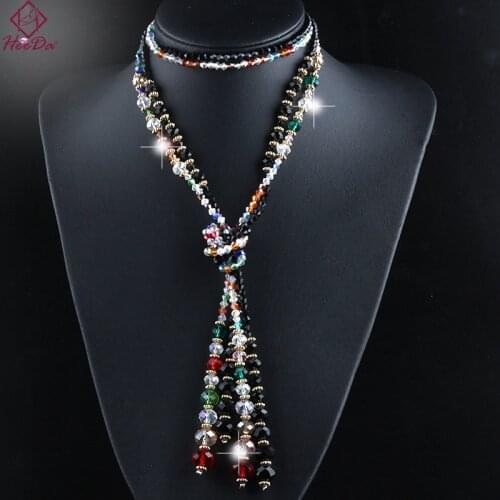 2020 New Women Fashion Simple Crystal Beads Long Necklace Graceful Joker Multi Sweater Chain Lady Elegant Tassel Neck Decoration