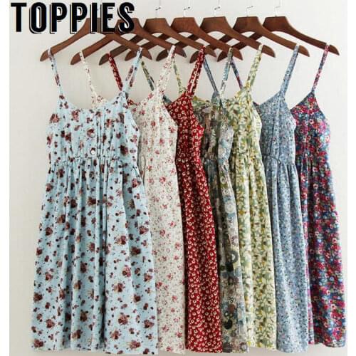 Toppies Women 2021 Summer Floral Printed Beach Dress A-Line Cotton Dress Sexy Backless Mini Dresses Camisole