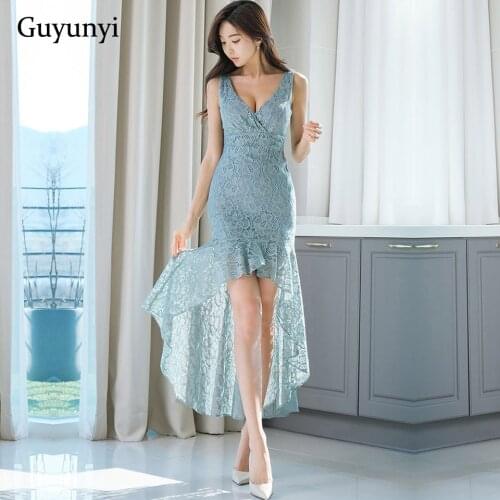 High Waist Slim Lace Dress 2021 Summer Plain Small Sexy V-Neck Sleeveless Spaghetti Strap Fishtail Hem Elegant Party Women Dress