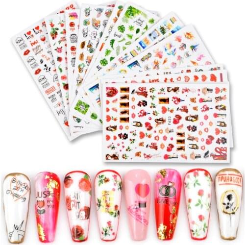 1PC Sexy Lady Shaped 3D Nail Stickers Character Face Image LOVE HEART Flower Decals Slider Black White DIY Nail Art Decorarion