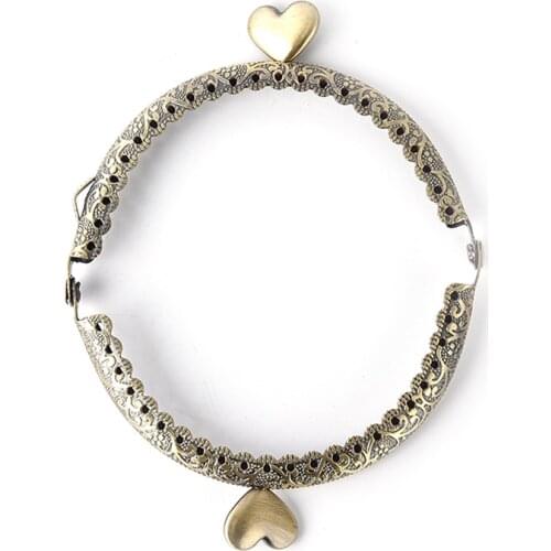 1PC 8.5cm Heart shape Metal Flower Coin Purse Bag Craft Frame Kiss Clasp Lock Bronze Tone