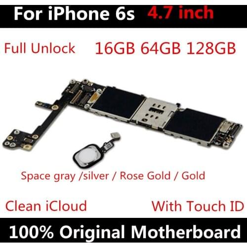 For iPhone 6S Mainboard With / Without Touch ID Logic Board Original unlocked for iphone 6S Motherboard 16GB 32GB 64GB 128GB