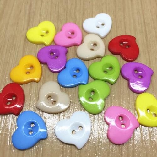 100pcs 12mm/15mm Mixed Heart 2 Holes Plastic Buttons Sewing Garment Dress Fancy DIY Crafts Button For Scrapbooking