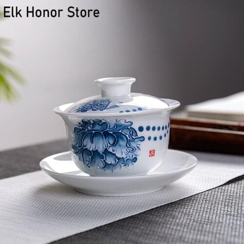 170ml High White Ceramics Tea Cups Master Cups Creativity Relief Sancai Gaiwan Saucer Pu'er Teaware Accessories Tea Ceremony