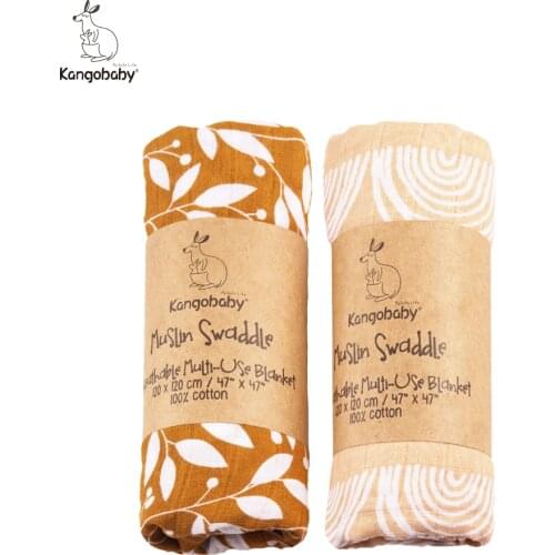 2 Pieces/pack Kangobaby Muslin Baby Swaddle Blanket Newborn Baby Bath Towel Swaddle Blankets Multi Designs Functions Baby Wrap