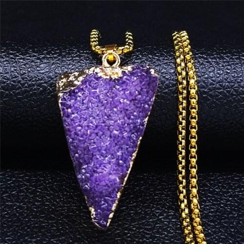 2021 Fashin Purple Natural Stone Stainless Steel Necklaces Women Gold Color Chain Necklace Jewelry collar mujer NXS04