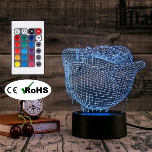 3D Led Novety Lighting Creative Gift Night Light Table Lamp Bedside Rose Light Led Home Corridor Hotel Party Atmosphere Lights