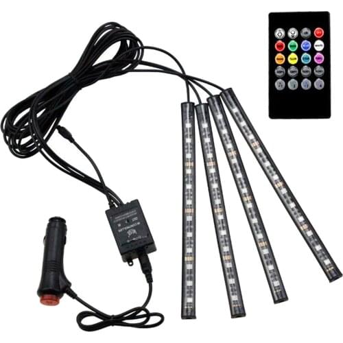 4PCS Car Interior Lights Strip Wireless IR Remote Control Decorative