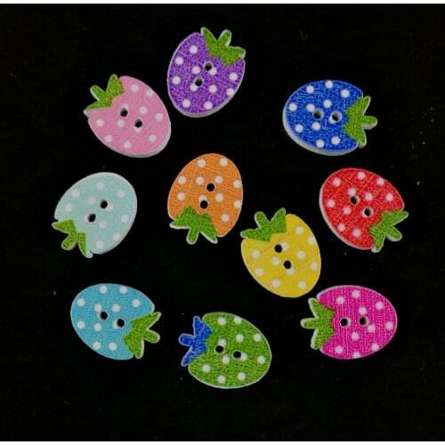 50PCS Mixed Strawberry Wooden Buttons for Clothes Crafts Sewing Decorative Needlework Scrapbooking DIY Accessories