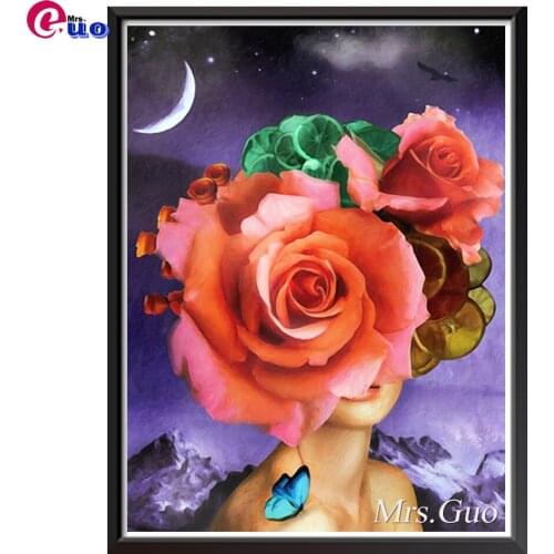 5D Diy Diamond Mosaic Fashion Abstract Woman Flower Face Art Diamond Painting Full Square Round Diamond Embroidery portrait Girl