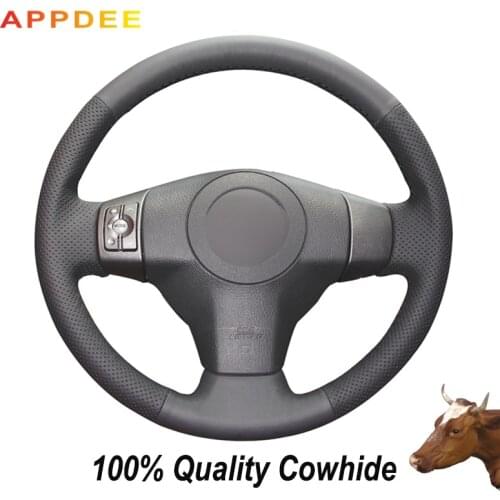 APPDEE Black Genuine Leather Car Steering Wheel Cover for Toyota Yaris Vios RAV4 2006 2007 2008 2009 Scion XB 2008