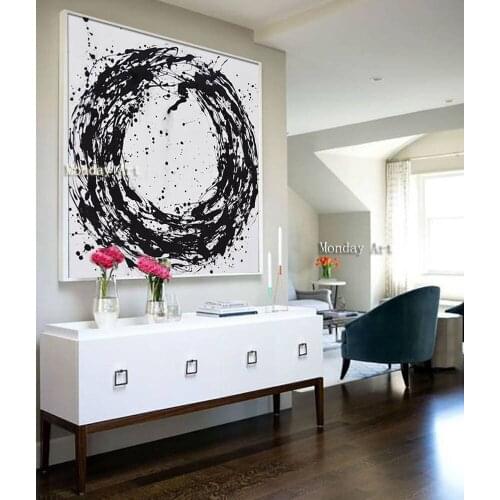 Aritist hand painted Large Abstract Painting on Canvas handmade Black White Minimal Circle Square oil painting Wall Art picture