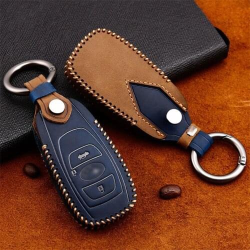 Genuine Leather Car Cover Case Style Key Chain Ring For Subaru BRZ XV Forester Legacy Outback Car Keys Shell