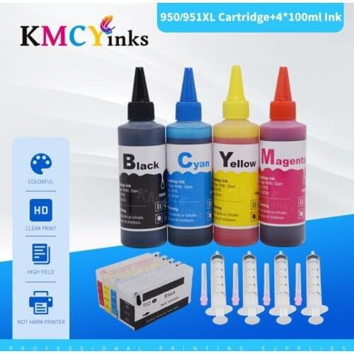 KMCYinks 1Set Refillable Ink Cartridge For HP 950 951 + 1 set 400ml Dye Ink For HP 8610 8620 8630 8640 8660 8680 Printer
