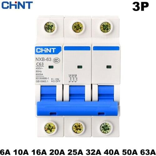 CHINT Mini Circuit Breaker NXB-63 DZ47 3p all size 6A 10A 16A 20A 25A 32A 40A 63A household MCB with indication small air switch