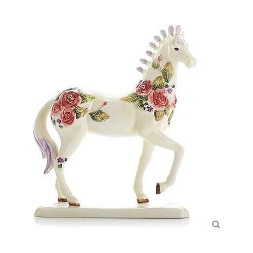 Flowers ceramic horse home decor crafts room decoration ceramic kawaii ornament porcelain garden animal figurines decorations