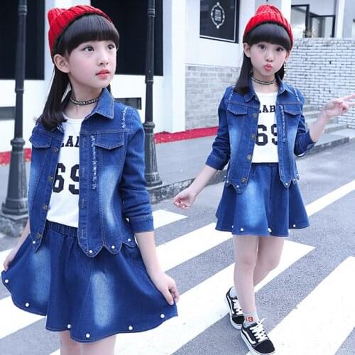 Children Girls Sets Jeans Clothes Pants Wear Spring/autumn Kids Baby Suit Denim Skirt+jackets Girls Fashion Set Cloth Two Pieces