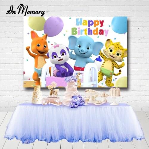 InMemory Word Party Photography Backgrounds Cartoon Animals Tiger Elephant Kids Birthday Party Backdrop For Photo Studio 7x5ft