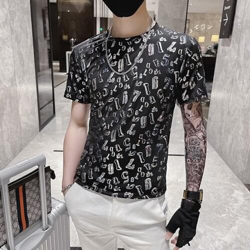3D Letter Printed T-shirts for 2021 Summer Short Sleeve Slim Fit Ice Silk O-neck T-shirt Fashion Streetwear Casual Male Clothing