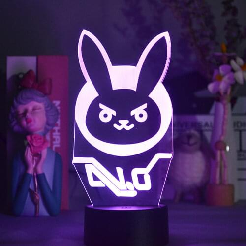 Overwatches OW Game Figure Dva Lamp 3D Led Neon RGB Night Lights Birthday Gift for Friends Gaming Room Table Colorful Decoration