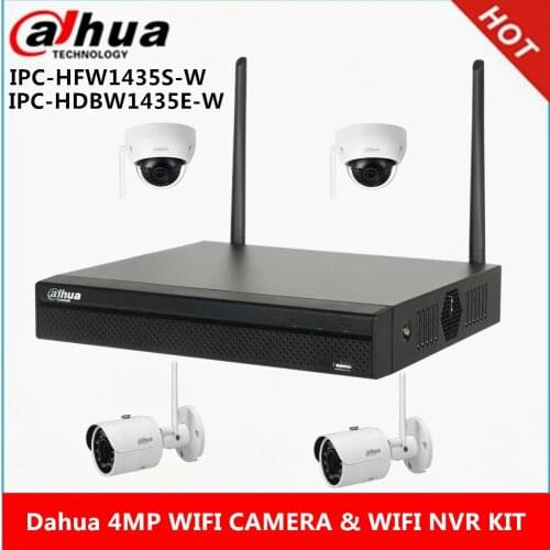 Dahua Wi-Fi Kit: 4ch Wifi NVR2104HS-W-4KS2 & 2 pcs 4MP IPC-HFW1435S-W wifi gun camera & 2 pcs 4MP IPC-HDBW1435E-W WIFI Camera
