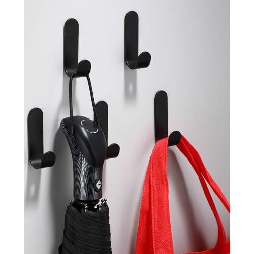 Black Hole-Free Clothes Hook Aluminum Material Kitchen Clothe Hooks Wall Hanging Bathroom Clotheshanger Hat-and-Coat Single Hook