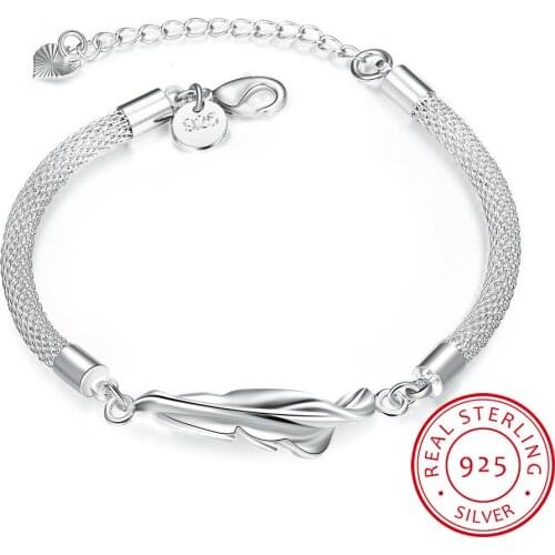 LEKANI Silver Bracelet 925 Sterling Silver Feather Women Bracelets Bangles Pure Silver Fine Jewelry Girl Gift