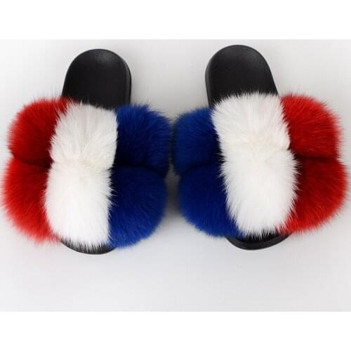Summer Women Slippers Fur Slides For Women fox Fluffy Slippers House Female Shoes Woman Slippers With Fur Pom Pon Furry Slides