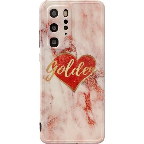LOVE Plating Geometric Marble Phone Case For Huawei P40 Pro Lite Glossy Soft IMD Phone Back Cover