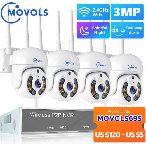 Movols H.265 3MP HD Wireless CCTV System Two Way Audio Waterproof PTZ WIFI IP Security Camera 8CH P2P NVR Video Surveillance Kit