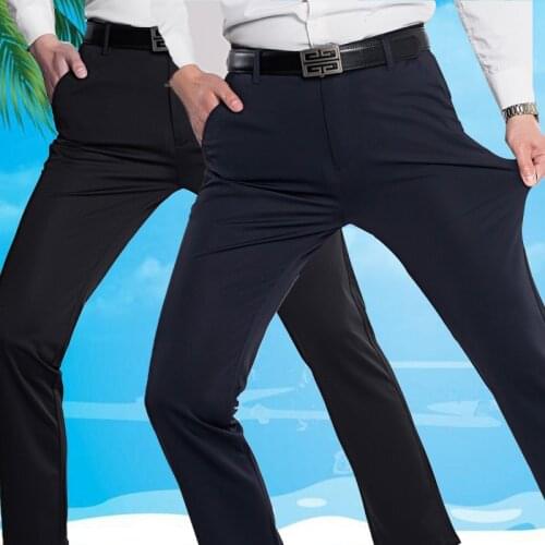2021 Spring and Summer Mens Casual Full Elastic Force Knitted Suit Pants Straight Business Non-Ironing Suit Pants