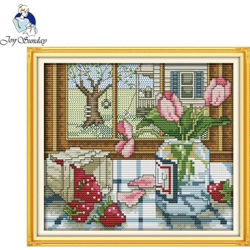 Joy Sunday The Spring Outside the Window Needlework DIY Cross Stitch Sets For Embroidery kits Printed or Counted Cross Stitching