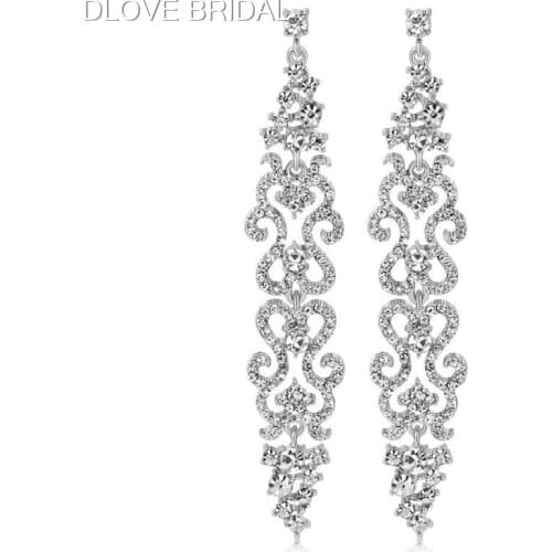 Luxury Chandelier Earrings Silver Color Crystal Rhinestone Floral Bridal Long Earrings Bridal Wedding Jewelry Accessory