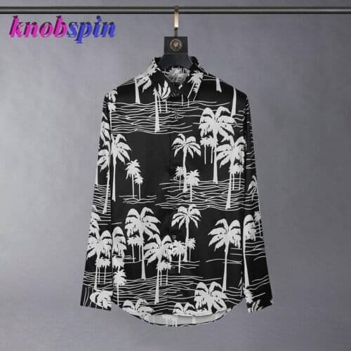 Brand Black Male Shirts Luxury Tree Printing Long Sleeve Casual Mens Dress Shirts Fashion Slim Fit Party Man Shirts 3XL