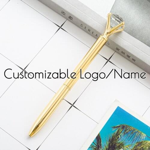 Customized Logo Pen Metal Crystal Pen Diamond Wafer Ballpoint Pen 0.7mm Blue Writing Pen Student School Gift Ball Pen Beauty