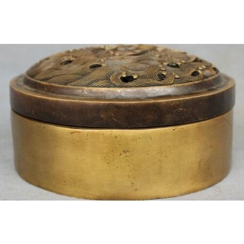 USPS to USA S1273 Tibet Buddhism Bronze FengShui Dragon Fish Head Statue Box Incense Burner Censer