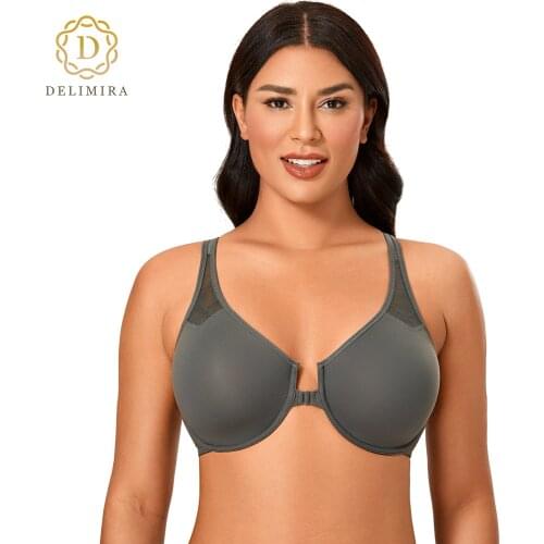 Delimira Womens Full coverage Unlined Racerback Front Closure Bra Seamless Underwire