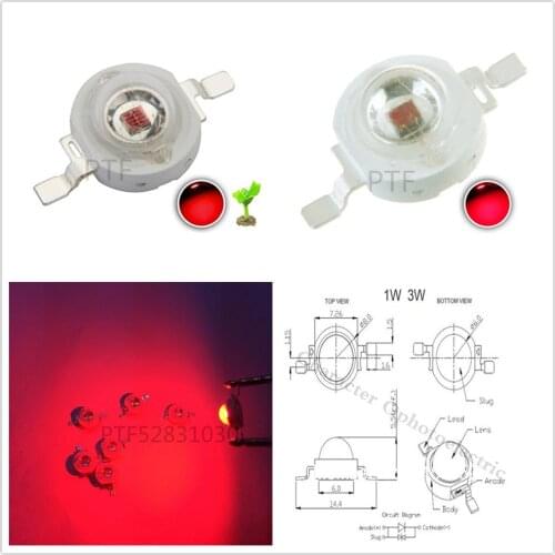 100pcs 3W LED Red 660nm High power LED bulbs Lamp 700mA 2.2-2.4V 30-40LM 42mil plant growing light Chips