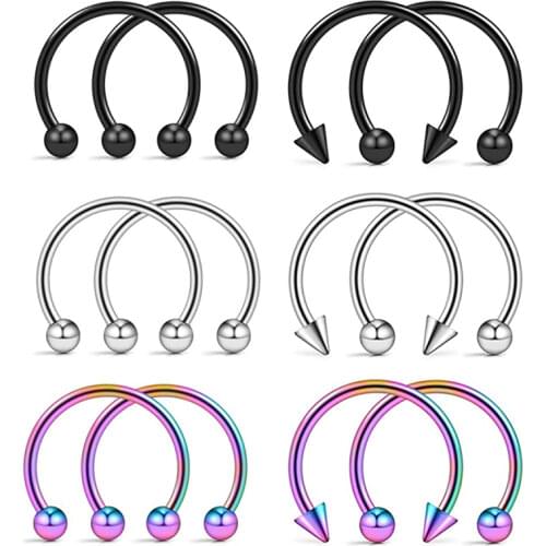 2Pcs Cone Spike Horseshoe Circular Septum Nose Ring Surgical Steel Nipple Hoops Nose Septum Eyebrow Ear Piercing Body Jewelry