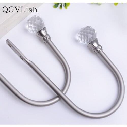 QGVLish 2Pcs U Shape Crystal Curtain Hooks Coat Hat Hanger Curtain Accessories Tiebacks Buckles Brush Holder Curtain Holdback