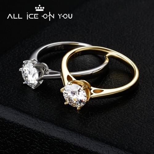 2021 Real Gold Plated Luxury 925 Sterling Silver 1ct D Color Moissanite VVS1 Jewelry Wedding Diamond Stud 6 Claw Ring Women Gift